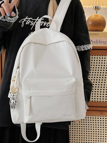 Sac à Dos Femme en Cuir PU Mode Minimaliste Doux Style Mori Motif Jacquard Sac de Voyage Avec Pendentif Ours Sac d'École Décontracté