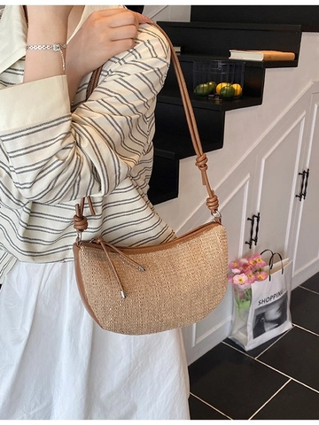 2026 Neue Damen Geflochtene Umhängetasche Casual Crossbody Bag Boho Dumpling Handtasche PU Mischmaterial Retro Chic Tasche