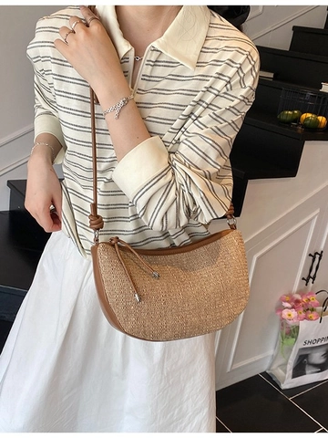 2026 Neue Damen Geflochtene Umhängetasche Casual Crossbody Bag Boho Dumpling Handtasche PU Mischmaterial Retro Chic Tasche