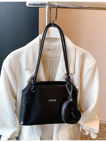 Sac Seau Minimaliste en Cuir PU pour Femmes Avec Pendentif Coeur Sac à Épaule Sangle Nouée Couleur Unie Sac à Main Navetteur