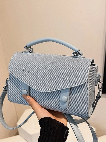 Women Fashion Small Square Crossbody Bag Minimalist PU Leather Woven Texture Top Handle Shoulder Bag Trendy Lady Daily Handbag