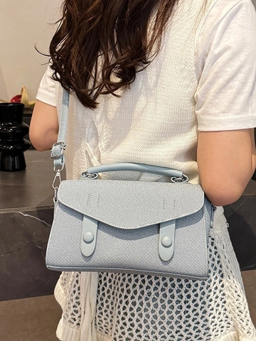 Women Fashion Small Square Crossbody Bag Minimalist PU Leather Woven Texture Top Handle Shoulder Bag Trendy Lady Daily Handbag