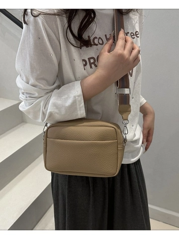 Dames Litchi Patroon PU Leer Crossbody Tas Eenvoudige Camera Schoudertas Met Brede Gestreepte Webbing Band Kleine Tas