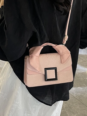 Women's Snake Pattern PU Leather Crossbody Bag Fashion Small Square Handbag With Knot Handle And Decorative Square Buckle