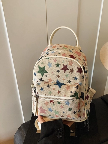 Korean Style Women Star Pattern Mini Backpack Fashion Canvas PU Leather Travel School Bag For Girls Casual Small Rucksack