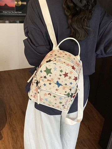 Korean Style Women Star Pattern Mini Backpack Fashion Canvas PU Leather Travel School Bag For Girls Casual Small Rucksack