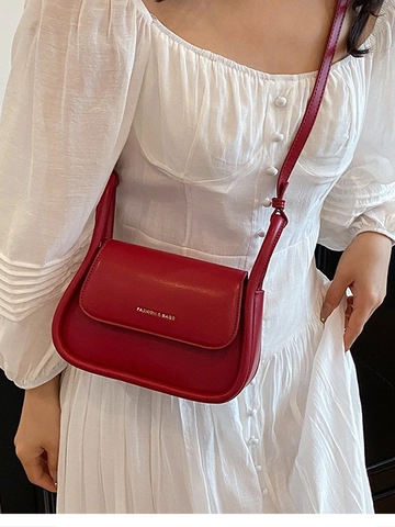 Borsa a Tracolla Boston in Pelle PU per Donna Borsa a Cuscino Piccola Minimalista Niche Retrò a Tinta Unita con Stampa Letterale