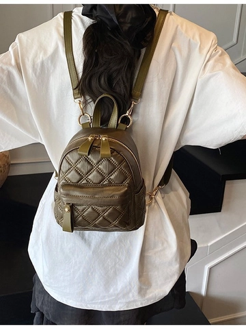Women Mini Quilted Diamond Pattern PU Leather Backpack Fashion Elegant Water Bucket Bag With Gold Hardware Casual Travel Bag