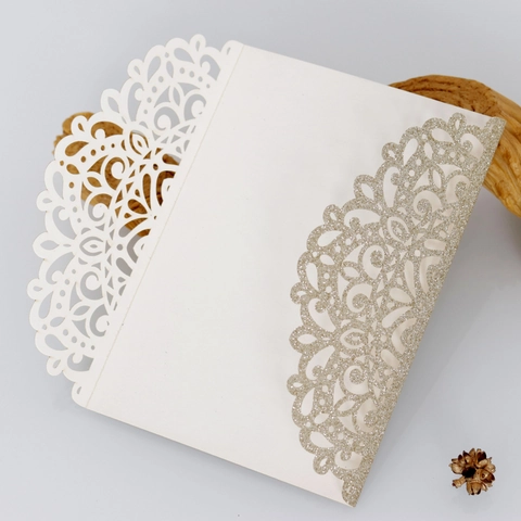 Elegant Laser Cut Wedding Invitation Pockets Glitter Hollow Lace Design Invitation Covers For Engagement Party Supplies