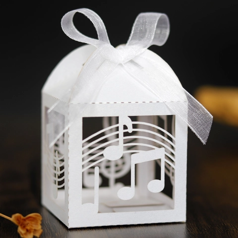 Musiknote Lasergeschnittene Süßigkeitenschachtel Europäischer Stil Hohl Geschenkbox Mit Band Für Hochzeit Party Papier Schokolade Box