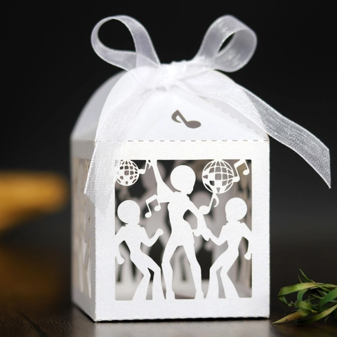 Disco Party Lasergeschnitten Papier Bonbon Geschenkschachtel Mit Band Für Hochzeit Musikfestival Tanzende Silhouette