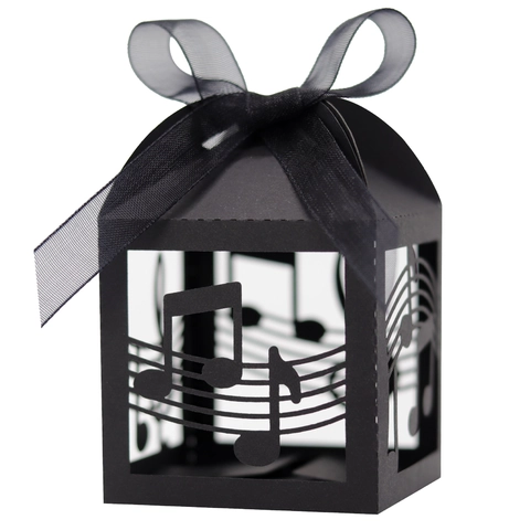 Musiknote Lasergeschnittene Süßigkeitenschachtel Europäischer Stil Hohl Geschenkbox Mit Band Für Hochzeit Party Papier Schokolade Box