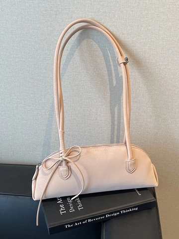Borsa a Spalla Donna a Conchiglia in Pelle PU con Fiocco Versatile Borsa a Tracolla Sottobraccio Casual Chic Tinta Unita
