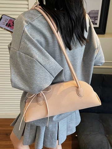Borsa a Spalla Donna a Conchiglia in Pelle PU con Fiocco Versatile Borsa a Tracolla Sottobraccio Casual Chic Tinta Unita