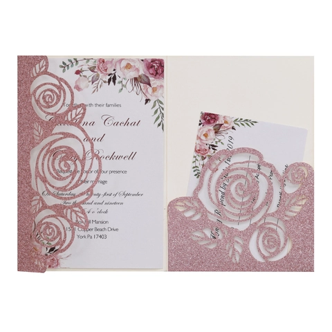 Eleganti Partecipazioni Matrimonio Taglio Laser Rosa Carta Luccicante Biglietti Invito Floreali Con Buste Per Cerimonia Festa
