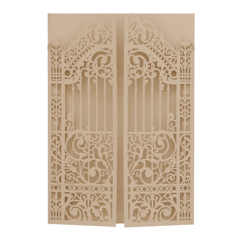 European Laser Cut Hollow Wedding Invitation Card Pearlescent Paper Gate Shape Greeting Cards For Marriage Party Celebration