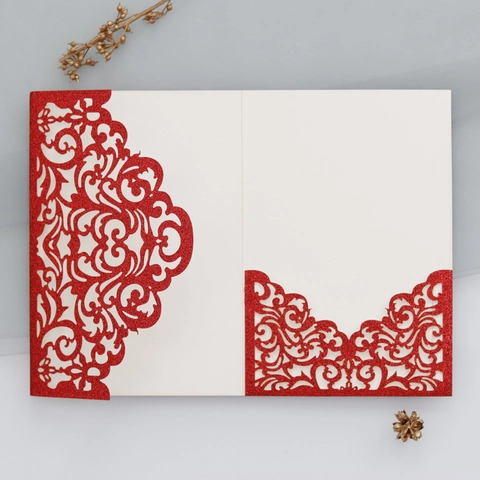 Invito di Nozze Glitter Taglio Laser Europeo Guscio Elegante Tasca per Invito Floreale Cavo per Fidanzamento Bridal Shower Festa