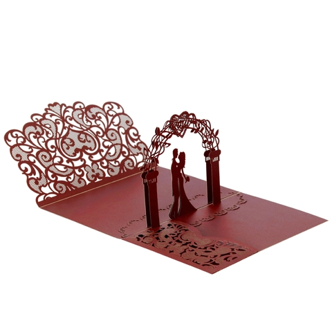Partecipazioni di Matrimonio 3D Taglio Laser Carta Perlata di Lusso Intarsiate Floreali Pop Up Biglietti d'Auguri per Fidanzamento