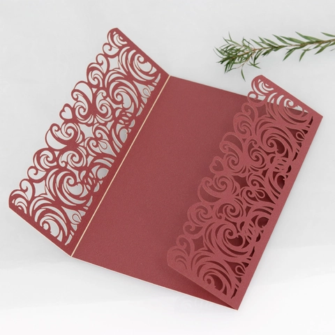 European Laser Cut Wedding Invitation Cover Only Pearl Paper Hollow Floral Swirl Greeting Card Shell For Event Banquet Party