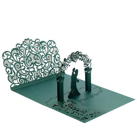Partecipazioni di Matrimonio 3D Taglio Laser Carta Perlata di Lusso Intarsiate Floreali Pop Up Biglietti d'Auguri per Fidanzamento