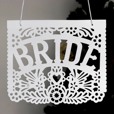 Sposa Sposo Decorazioni Sedia Matrimonio Taglio Laser Carta Perlata Floreale Intagliato Striscione Segnali per Ricevimento Bianco