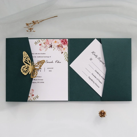 Laserschnitt Schmetterling Hochzeitseinladungen Set Mit Floralem Innenblatt Und Umschlag Europäische Elegante Party Einladungskarten