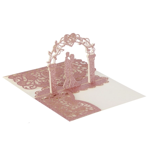 3D Pop-up Wedding Invitation Card Laser Cut Hollow Floral Silhouette Glitter Pearl Paper Romantic Marriage Greeting Card