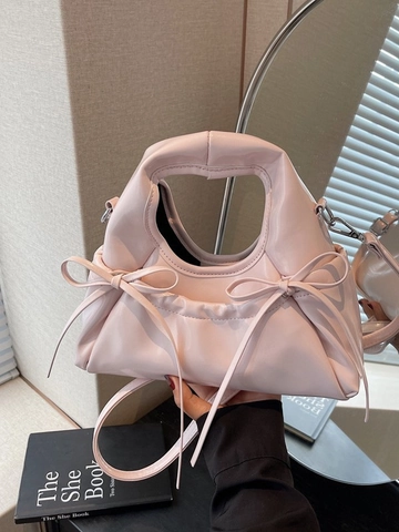 Women Trendy Patent PU Leather Bowknot Dumpling Crossbody Bag Sweet Pleated Small Handbag With Adjustable Shoulder Strap