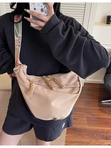 Large Capacity Nylon Half Moon Shoulder Bag For Women New Dumpling Bag With Wide Embroidered Strap Braided Zipper Pull Crossbody Bag Casual Commuter Underarm Bag