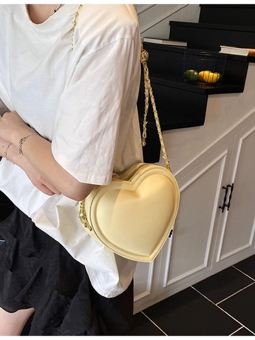 Bolso de Hombro para Mujer a la Moda con Forma de Corazón Cuero PU Correa de Cadena Bolso Bandolera Pequeño Color Caramelo