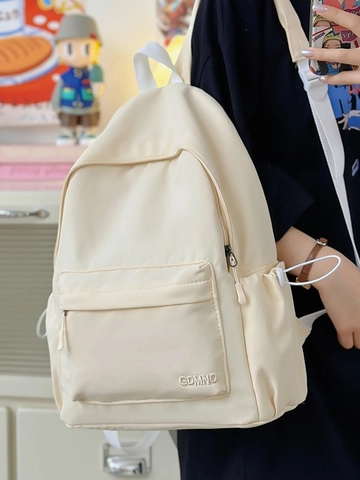 Women Casual Nylon Backpack Fashion Large Capacity Travel Bag Solid Color Multi-Pocket Schoolbag With Contrast Handle