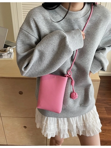 Women Mini Mobile Phone Crossbody Bag Lychee Pattern PU Leather Fashion Vertical Square Small Bag With Braided Knot Strap