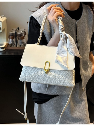 Borsa Quadrata da Donna in Pelle PU con Trama Intrecciata Elegante Borsa a Mano Patchwork con Sciarpa di Seta Borsa a Tracolla per Pendolarismo
