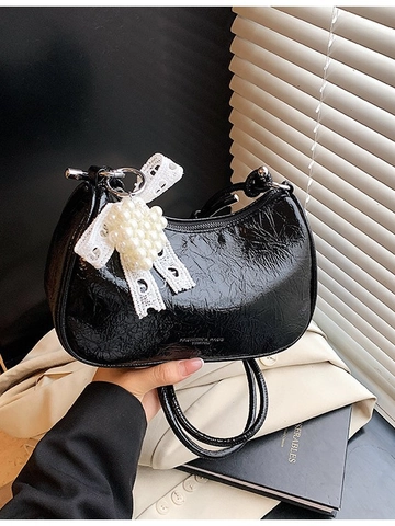 Sac À Épaule Plissé Design De Niche Pour Femmes Doux Perle Artificielle Dentelle Nœud Charme Sac Hobo Simili Cuir Sac Bandoulière