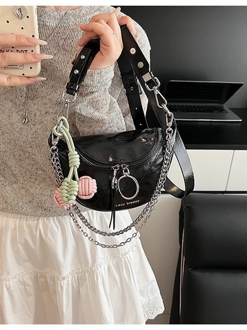 Borsa a Sella Trapuntata in Pelle PU Trendy da Donna Borsa a Tracolla Minimalista Con Catena in Metallo e Ciondolo Intrecciato