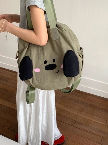 Sac Fourre-Tout en Nylon avec Visage de Chien de Dessin Animé Femme Grande Capacité Sac à Bandoulière Sac à Dos Mode