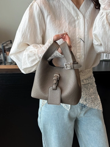 Vintage Pebbled Texture PU Leather Bucket Bag For Women Minimalist Small Handbag With Belt Buckle Daily Fashion Shoulder Bag