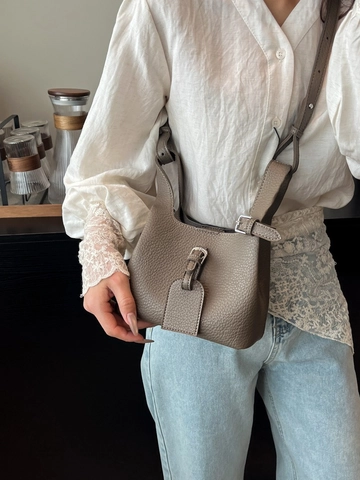 Vintage Pebbled Texture PU Leather Bucket Bag For Women Minimalist Small Handbag With Belt Buckle Daily Fashion Shoulder Bag