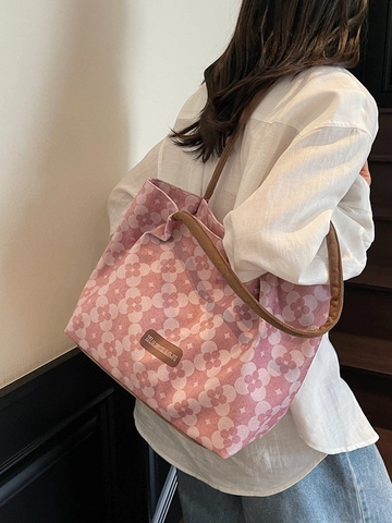 Grand Sac Fourre-tout Imprimé en Cuir PU pour Femmes Sac à Bandoulière Décontracté Motifs Floraux Sac à Main de Mode pour Bureau Voyage