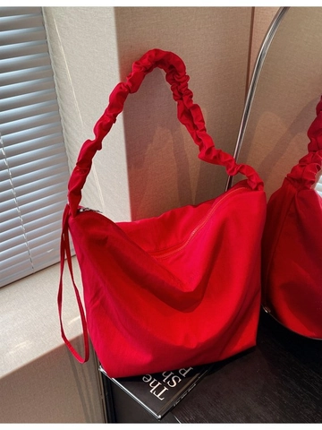 Large Capacity Canvas Crossbody Bag For Women Ruched Scrunchie Strap Tote Bag Fashion Embroidery Casual Shoulder Bag