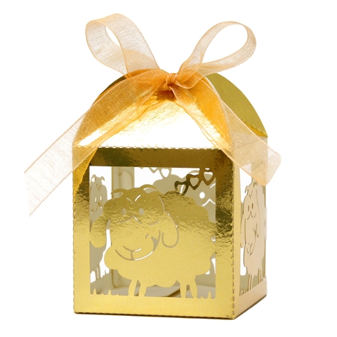 Caja de Caramelos de Oveja y Corazón de Corte Láser Cajas de Regalo para Boda Cumpleaños Fiesta Papel Perlado