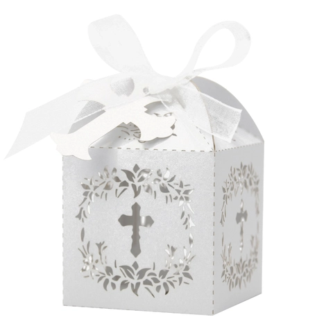 Custodia Regalo Incrociata Intagliata al Laser per Decorazione Festa Matrimonio Battesimo Carta Perlata Custodia Caramelle