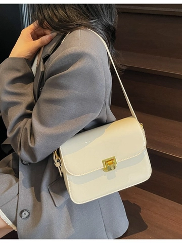 Sac Bandoulière Femme Élégant en Cuir Verni PU Petit Carré Avec Fermoir Métallique Sac à Épaule Color-block Mode Sac à Main Quotidien