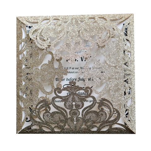 Προσκλήσεις Γάμου Laser Cut Χρυσόσκονη Διάτρητο Ανθικό Μαργαριταρένιο Χαρτί Κάρτες Πρόσκλησης για Γάμο Αρραβώνα