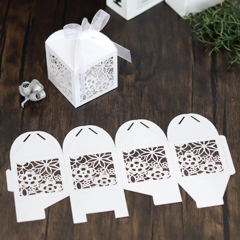 European Laser Cut Hollow Floral Candy Box With Ribbon Bow Elegant Wedding Favor Gift Boxes For Party Celebration
