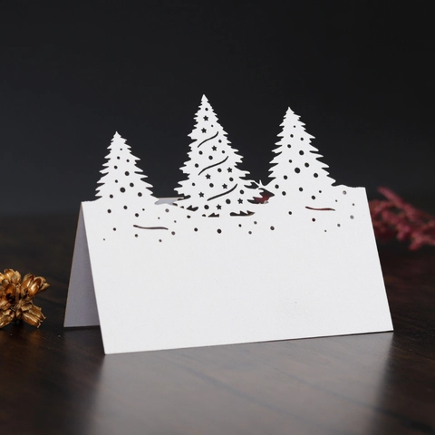 Laser Cut Christmas Tree Paper Place Cards Hollow Out Reindeer Table Name Cards For Party Dinner Wedding Festive Decor