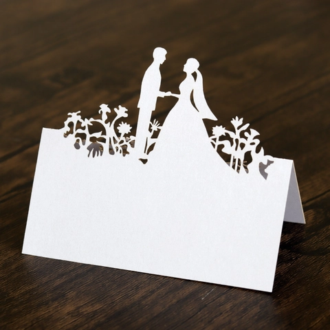 Élégants Marque-Places de Mariage Découpés au Laser Silhouette de Couple Romantique Cartes de Table pour Décoration de Fête