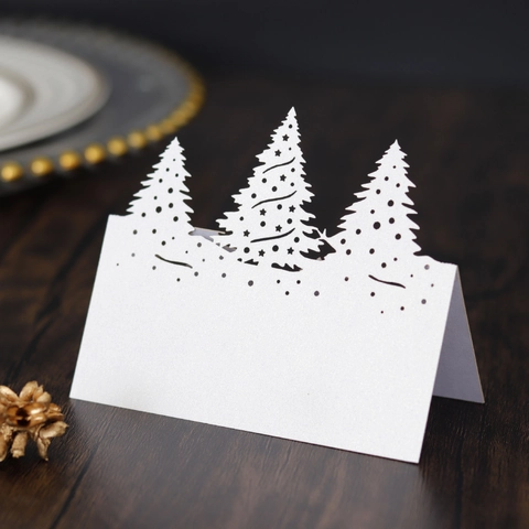 Laser Cut Christmas Tree Place Cards Foldable Paper Name Cards For Banquet Festive Party Wedding Table Decoration