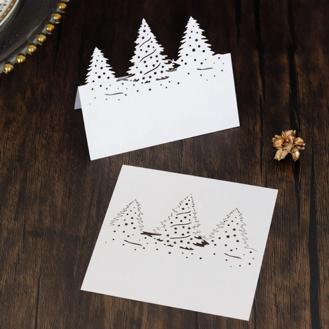 Laser Cut Christmas Tree Paper Place Cards Hollow Out Reindeer Table Name Cards For Party Dinner Wedding Festive Decor