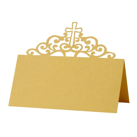 Laser Cut Cross Design Place Cards Pearlescent Cardboard Seat Name Cards For Wedding Baptism Religious Event Party Table Decor
